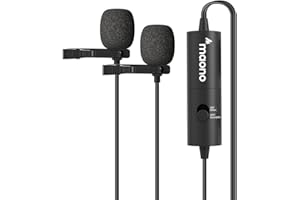 Maono AU-200 Lavalier Tie-Clip On Lapel Microphone Dual Head Electret Condenser Omnidirectional 3.5mm 4 Pole Jack