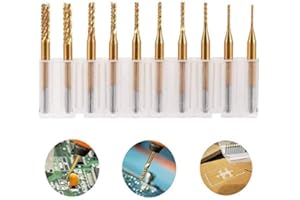 ALEBEW 10 PCS Engraving Bit Coated Drilling Hole Carbide CNC Rotary Bits, End Mill Burrs Milling Cutter Bit with Titanium Plating for PCB SCM Circuit Board Plastic Fiber Wood Rotary Tool Set (0.8-3.175 mm)