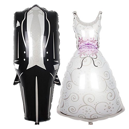 LAAT 2 PCS Romantische Hochzeit Dekorationen Ballons Braut und Bräutigam Kleid geformte Folien-Ballone für Heirat Jahrestag Karikatur