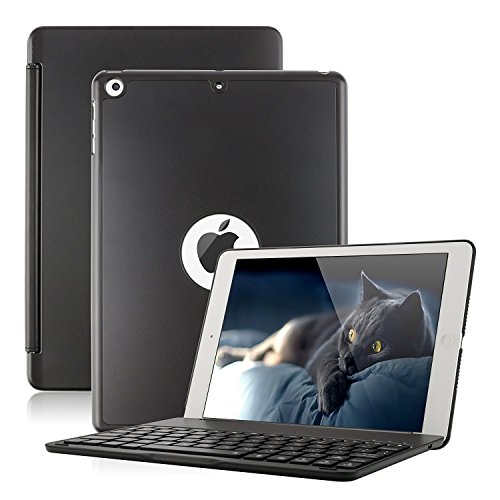 KVAGO iPad Air Tastatur mit Hülle Schutzfolie Aluminiumfinish-harter PlastikShell drahtloser Bluetooth Englisch QWERTY Tastatur-tragender Fall-Folio-Abdeckung für iPad Air Tastatur