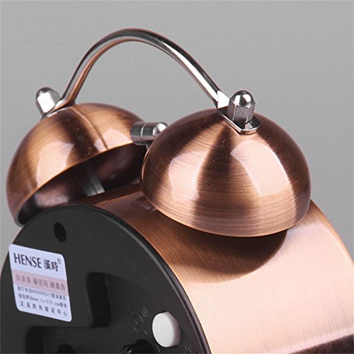 Hense geräuschlos Nachttisch Twin Bell Wecker batteriebetrieben Nacht-Licht lauter Alarm Uhren mit helles Kupfer Farbe HA41 Polished copper with 3″ Roman numeral - 3