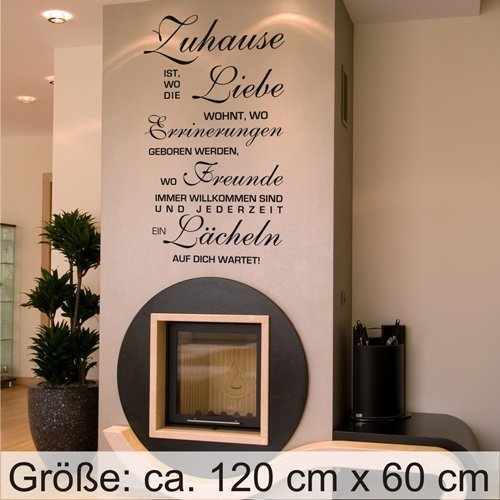 Wandtattoo XXL Zuhause ist wo die Liebe wohnt Spruch Wohnzimmer Wandaufkleber (Schwarz, 120 cm x 60 cm)