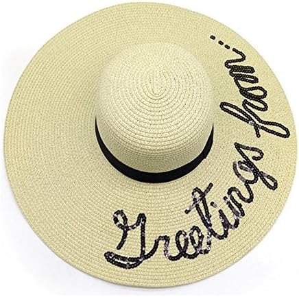Hotaru Summer Women Beach Floopy Hat Adjustable Wide Brim Letter Straw Sun Hat