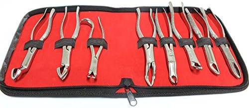 8 Pc Set of Dental Extracting Forceps With Velvet Pouch
