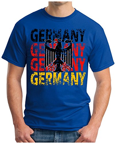 OM3 – GERMANY – T-Shirt DEUTSCHLAND EM 2016 FRANKREICH FRANCE FUSSBALL FANSHIRT SOCCER CUP SPORT TRIKOT EUROPAMEISTER, L, royalblau
