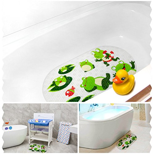 Badewannenmatte Badewanneneinlage Baby Wanneneinlage BliGli Frosch Suckers Kunststoff Antirutschmatte Schönen Optik Anti-Rutsch Badematte PVC Karikatur Entwurf Massage Dusche Badematte mit Saugnäpfen für Baby Kinder 39 x 69 cm (Frogs) - 7