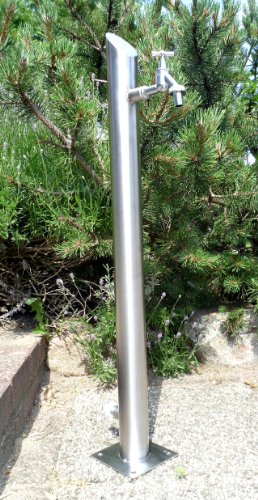 Preisvergleich Produktbild Wassersäule Rund / Aus hochwertigem Edelstahl / Wasserdicht verschweißt / Komplett befüllbar / Ohne Schläuche / Gardena-Kupplung / Zapfsäule rund Bewässerung Gartenschlauch Spender