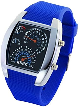 Longqi Car Dashboard Dial LED Sport Watch Men Waterproof Wristwatch (Blue)