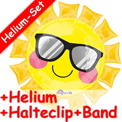 Carpeta SuperShape Ballon Gonflable en Aluminium avec Soleil Jaune, rempli d'hélium + Clip + Bande pour Anniversaire et jubilé // gonflé avec gaz Ballon/Film Anniversaire