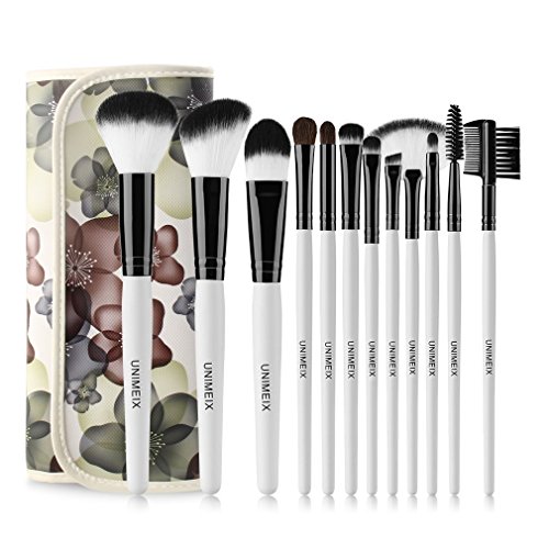 Unimeix Professional 12 Stück Make-up Kosmetik Pinsel Set Kits mit Blume (Black Flower) Muster Fall von Unimeix