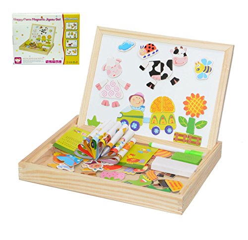 Preisvergleich Produktbild Magnetische Puzzle, 100tlg Lernspielzeug Magnetisches Puzzle aus Holz Spielzeug Holzpuzzles für Kinder ab 3 Jahren - Beliebte Pädagogische Lernspielzeug (Happy Farm)