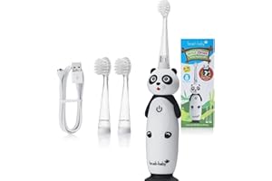 brush-baby WildOnes Kids Spazzolino Elettrico Ricaricabile PANDA, 1 Manico, 3 Testine, Cavo di Ricarica USB, per Età 0-10 (Panda)