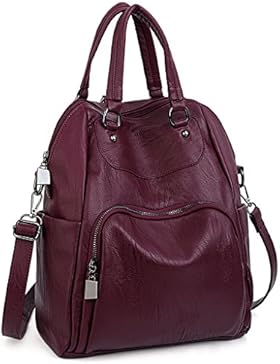 UTO Damen Rücksack Purse PU gewaschen Leder Convertible Frau Rucksack Crossbody Schultertasche