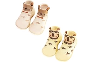 FedMois Pack de 2 Calcetines con Suela de Goma para Bebés Zapatillas Antideslizantes de Primeros Pasos