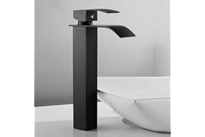 YOUR'S BATH Robinet de salle de bain, cascade haut, mitigeur, haut à cascade avec eau chaude et froide en laiton (noir)