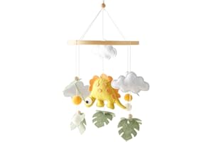 Promise Babe Baby Dinosaur Mobile for Baby Cot,Wood Felt Clouds Dinosaur Baby Mobiles Handmade Crochet Animal Dino Cot Mobiles Nursery Newborn Boy Girl Bed Bell Hanging Deco Nursery Mobiles for Babies