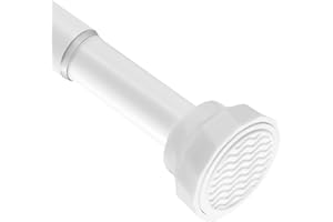 VIOREMOS Extendable White Shower Curtain Pole 76-195cm, Ø25mm Spring Tension Curtain Rods No Drilling for Bathroom, Kitchen and Door, Rust-Resistance