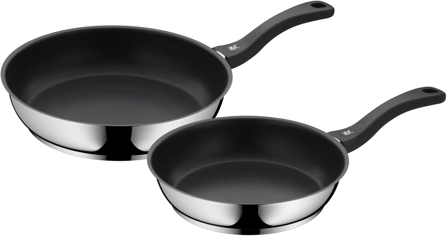 WMF Devil - Juego de 2 Sartenes Antiadherentes 24-28 cm, Sartén de Acero Inoxidable y Revestimiento Antiadherente para Todo Tipo de Cocinas Incluido Inducción, sin PFOA, Color Negro