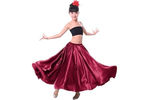 VNOEVW Girls Satin Full Circle Long Skirt for Belly Dance Folkloric Mexican Performance Prom Photoshoot