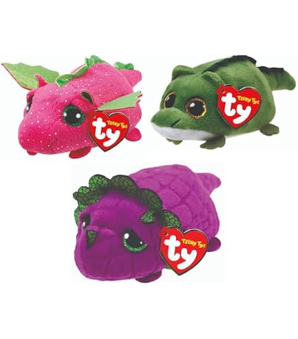 TY Toys Teeny Multipacks Curly Pig, Darby Dragon, Cara Cat