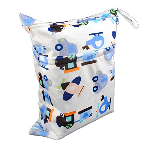 Kobwa(TM) Baby Infant Waterproof Wet and Dry Diaper Bag for Baby Carriage (Blue Car) with Kobwa's Keyring