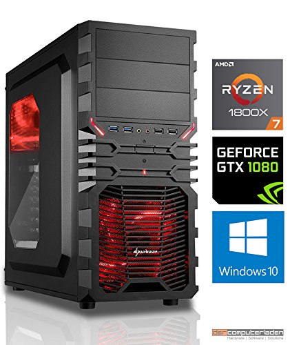 dercomputerladen Gamer PC System AMD, 7-1800X (Ryzen) 8x3,6 GHz, 32GB RAM, 2000GB HDD, nVidia GTX1080 -8GB, inkl. Windows 10 (inkl. Installation) Gaming Computer Büro Multimedia