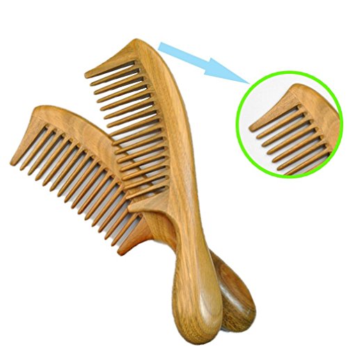 SUMERSHA Sandelholz Kamm Holzkamm Anti Static Grün Tooth Breit Breit-Zahn kamm 1 Stk. - 3