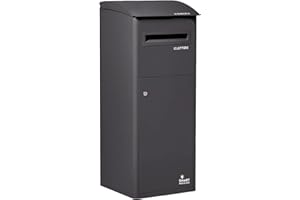 SMART PARCEL BOX Extra Large Parcel Box Outdoor, Weatherproof Black Delivery Box Slanted Top With Secure Front Access, Durable Galvanised Steel, Lockable For Post, Multiple Letters & Package Drop