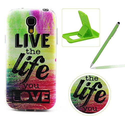 Preisvergleich Produktbild Für Samsung Galaxy S4 Mini Hülle Silikon Schutzhülle Tasche Case,Weiches Silikon TPU Gel Bumper Case Etui Schale Cover Skin,Herzzer Modisch Hochwertig Ultra Dünn Slim Thin Bunt Handytasche Mit [Lebe das Leben,das Du liebst Muster] Guter Schutz Kratzfest Flexibel Leicht Gummi Rubber Jelly Soft Protective Stabil Handyhülle Schutztasche Back Cover Case Shell für Samsung Galaxy S4 Mini + 1 x Frei Grün Handy Halterung Ständer + 1 x Frei Grün Touch Pen Stift Stylus