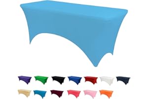 RAYNEAY 6FT Stretch Tablecloth for Craft, Lightblue Spandex Stretch Table Cloth, Washable and Wrinkle Resistant Market Stall Table Cover for Banquet Folding Table Event Wedding