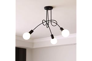iDEGU - Lámpara de techo industrial retro de metal, lámpara E27, lámpara moderna para sala de estar, dormitorio, comedor (sin bombillas) (negro, 3 lámparas)