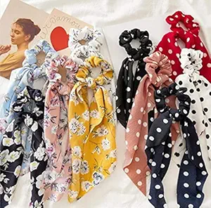 HOMEPIC 12 Pcs Hair Scarf Hair Scrunchies Chiffon Floral Hair Scarves Ribbon Scrunchie,Ponytail Scarf Scrunchies for Women Girls