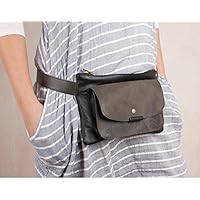 Schwarz-graue Ledergürteltasche, Ledergürteltasche Flap, Gürteltasche, Hüfttasche, Reisetasche, Gürteltasche