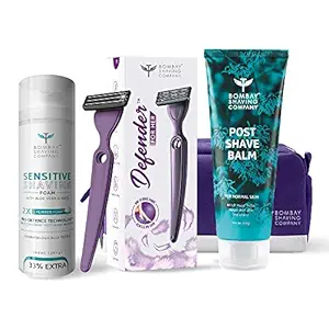 Bombay Shaving Company Defender For Her 3-in-1 Shaving Kit Combo For Women | Razor For Women, Sensitive Shaving Foam & Post-Shave Moisturising Balm Enriched with Aloe Vera, Vitamin E & Olive Oil