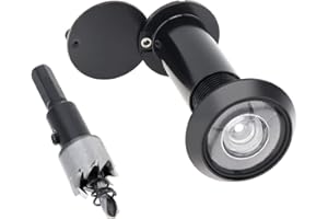 HOJLKLD Wizjer do drzwi, 200 stopni, stop cynku z wiertłem 16 mm do drzwi od 1 1/2 cala do 2-3/8" (czarny, 1 x zestaw wizjera + wiertło)