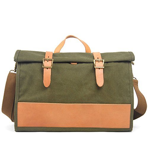 Preisvergleich Produktbild Wanlianer Umhängetasche aus Leder Einfache Retro Wasserdichte Leinwand Business Aktentasche Schultertasche Umhängetasche Farbe: ArmyGreen Notebooktasche schräg