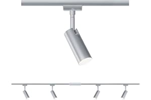 Paulmann 96900 LED lámpara de techo URail sistema de rieles juego de focos Tubo, lámpara de techo orientable spot 4 luces cromo mate 3000K blanco cálido 5 W
