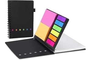 AGPTEK Carnet à Spirale avec Notes Colorées, Bloc Note Carnet de Poche avec Couverture Kraft, Cahier Spirale avec Porte-Stylo (Stylo Non inclus) et Notes Autocollantes pour Étude et Bureau-Noir