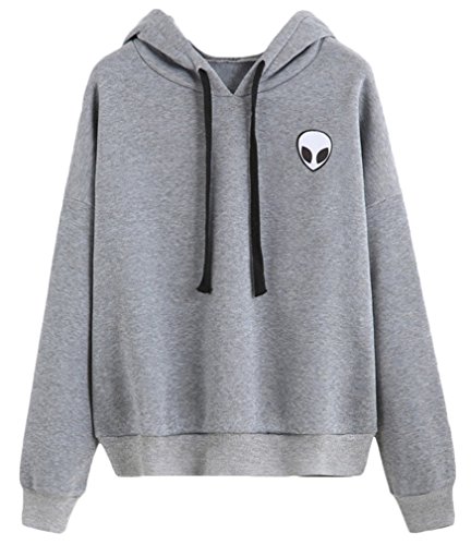 Bettydom Mujer Imagen de M¢scara de Alien, Sudadera con Capucha, de Mangas largas, Dos Colores Opcionales (Large, Gris)