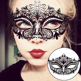 EQLEF® Sexy Schwarz Metall Venezianische Maske mit weißen Strass Masquerade Halloween Cosplay Partei