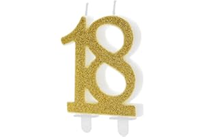 PARTYDECO Candela 18 ANNI diciottesimo cmpleanno oro glitter 7.5 cm