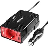 BESTEK Inversor de Corriente 150W Convertidor 12V CC a 220V AC. Adaptador /Cargador de Energía con Dos 4.8A Puertos USB y Un Enchufe