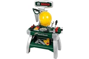 Theo Klein 8612 Banco da lavoro Junior Bosch, Incl. casco, morsa da banco, attrezzi, stecche, chiodi, viti e dadi, Dimensioni: 49 cm x 29 cm x 71 cm, Giocattolo per bambini a partire dai 2 anni