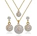 Produktbild Halsketten-Sets@Damen Runde Diamanten Double Anhänger Halskette Ohrringe Schmuck-Sets, Kleider, Hochzeit Zubehör