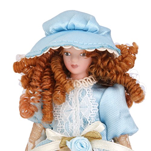 1:12 Puppenhaus Miniatur Victorian Dame Puppen Blau Kleid mit Hut - 3