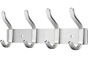 ‎MEIJO MEIJO Garderobenhaken Edelstahl, Hakenleiste Kleiderhaken Wand mit 4 Haken, Garderobe Garderobenleiste Wandgarderobe für Schlafzimmer Bad Küche (Silber, 4 Haken)