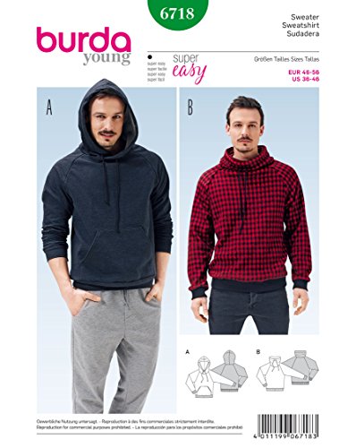 Burda 6718 Schnittmuster Sweater Hoody (Herren, Gr. 46 - 56) Level 1 super easy