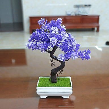 SHENCHI Set of 1 PCS 1 Branch Artificial Mini Bonsai Pine Tree Plant Home Decoration Long 9.4(inch) , amethyst