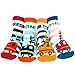 KF Baby Boy Non-Skid Cozy Soft Cotton Socks Value Pack [Set of 4 pairs, Grey, Light Blue, Dark Blue, Black], Train, for 12 - 24 months