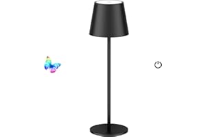 Aipsun Ściemniana lampa stołowa LED, czarna, 5000 mAh, bezprzewodowa, dotykowa, ściemniana, 8 kolorów, ciepła 3000 K, aluminiowa, USB-C, IP54, do użytku wewnątrz i na zewnątrz